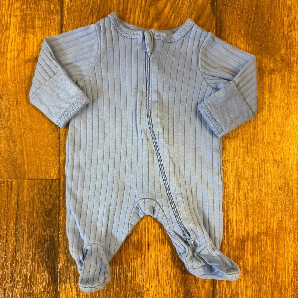 Baby Sleeper Preemie Solid Ribbed 2 Way Zipper Boy Girl Footie Outfit Romper Blu